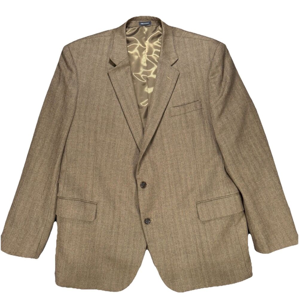 Stafford Merino Wool Herringbone Brown Sport Coat Blazer Jacket 50L